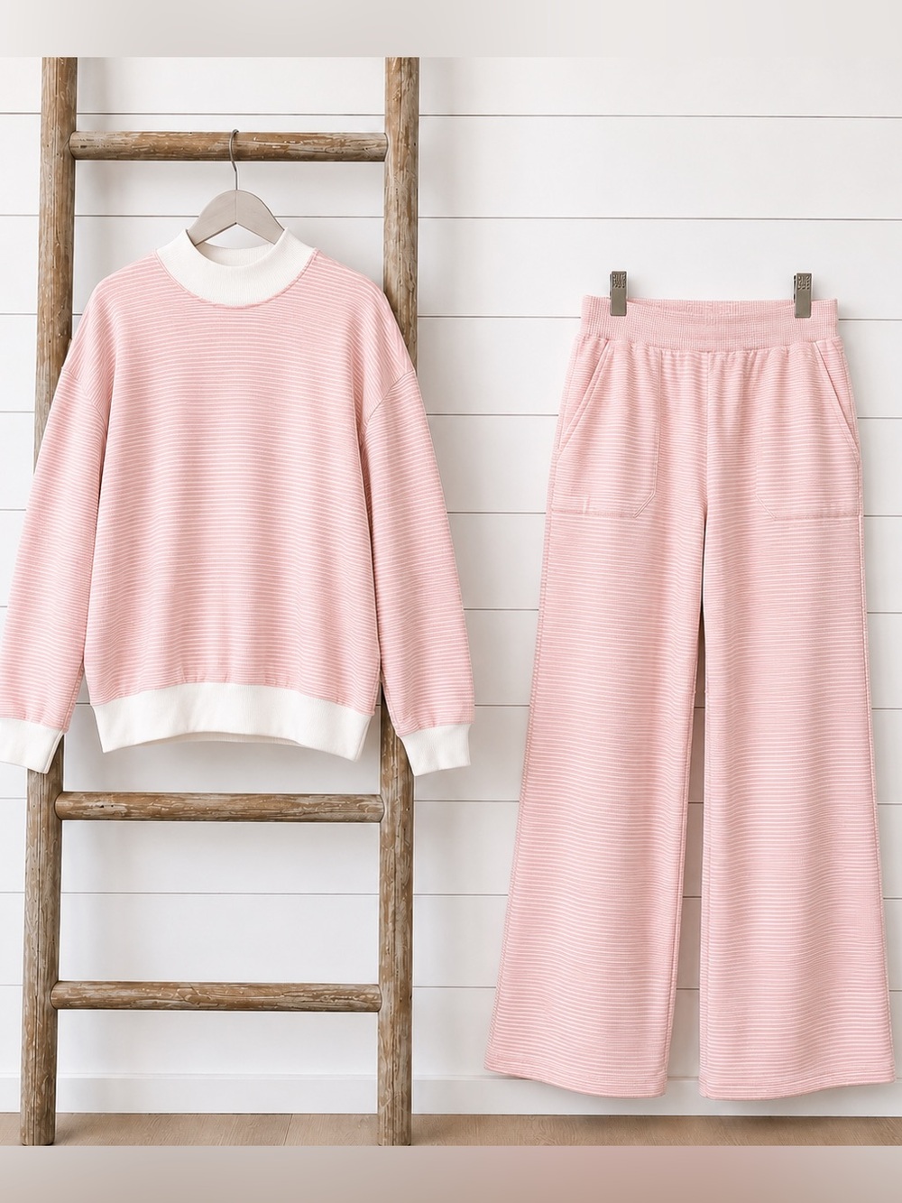 NEW ARRIVAL SET : “The Pink Lemonade” Striped Cozy mocked wide leg SET